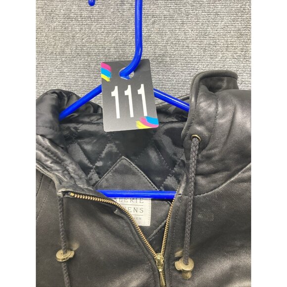 Valerie Steven’s Lamb Leather Jacket Women’s Size Medium Black Full Zip Hooded - Picture 14 of 14